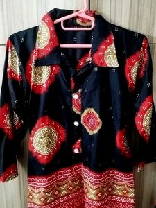 Stylish Black &amp; Red Printed Kurta Set