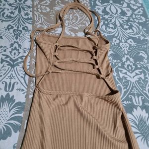 Elegant Beige Ribbed Maxi Dress