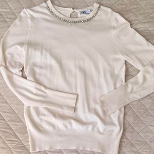 Zara Sweater with Embellished Neckline