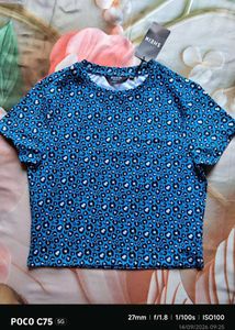 Blue Leopard Print Crop Top