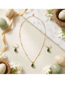 Gold-Tone Green Stone Pendant Necklace