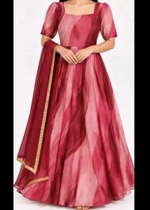 Beautiful Pink & Red Ombre Gown with Dupatta