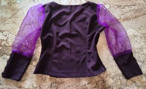 sunday tops ,Elegant Purple Sheer Sleeve Top