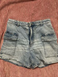 Womens Blue Denim Cargo Shorts