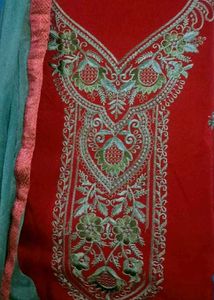 Embroidered Red Kurta n salwar with Dupatta materi