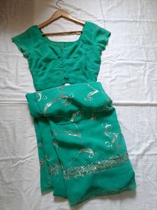 Emerald Green Saree with Silver Embellishments