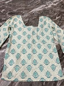 Cream Green Floral Print Kurta