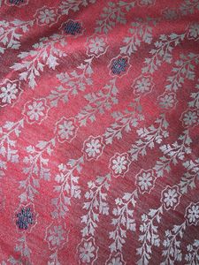 Red Saree with Silver Floral Motifs