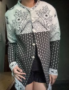 Black &amp; White Floral Knit Cardigan