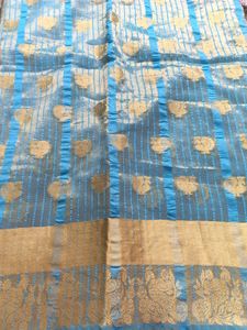 Beautiful Blue Silk Saree with stiched blouse