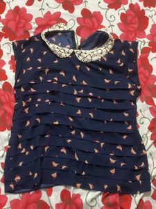 Chic Navy Blue Tiered Top