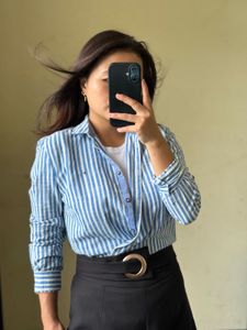 Blue & White Striped Button-Up Shirt