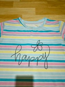 Striped T-Shirt with "Happy" Graphic
