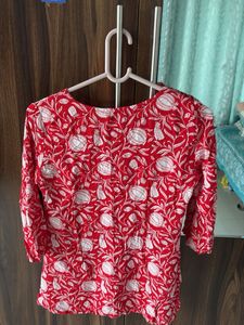 Vibrant Red Floral Print Kurta