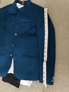 Boys Bandhgala Suit Blue Coat Black Pant