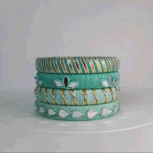 Elegant Teal Bangles with Mirror Work🩵