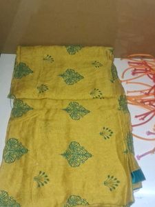 Yellow Dupattas Green Print