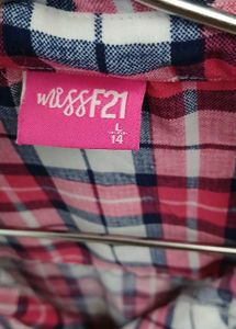 Pink Plaid Tie-Front Shirt - L Size - NEW