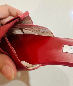 Zara Genuine LEATHER Red Basic Slides