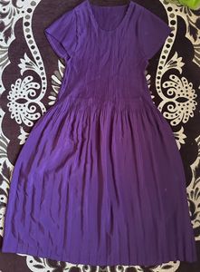 Purple Pleated Dress with Pockets -A010