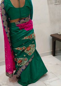 Stunning Pink and Green Embroidered Saree
