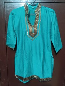 Turquoise Embroidered Kurti