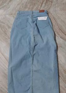Light Wash Denim Maxi Skirt with Slit