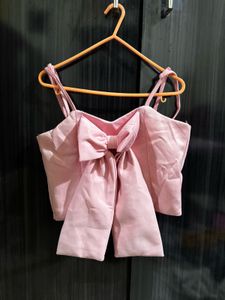 Chic Pink Bow Crop Top