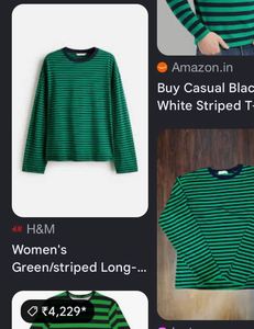 Green &amp; Navy Striped Long Sleeve Tee