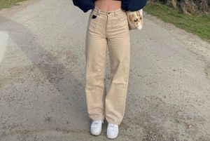 Beige straight leg jeans