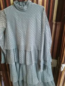 gray🩶 Polka Dot Tiered Dress
