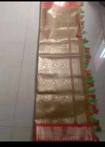 Vibrant Green Saree with Golden Border