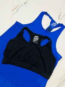 Blue Racerback Tank Top &amp; Black Sports Bra