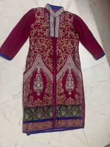 Maroon Velvet Gold Embroidered Ethnic Kurti
