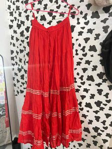 Vibrant Red Tiered Ethnic Skirt