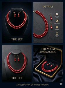 Elegant Red Pearl Necklace &amp; Earring Set