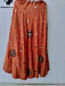 Bohemian Teal Ethnic Skirt with Gold Accents