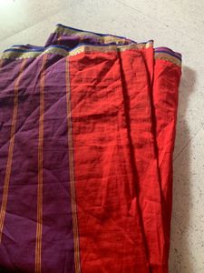 Vibrant Purple &amp; Red Striped Saree