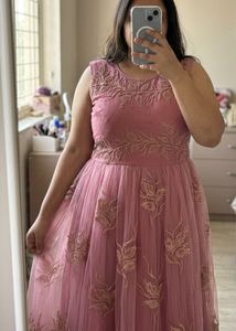 Net Embroidered Pink Gown