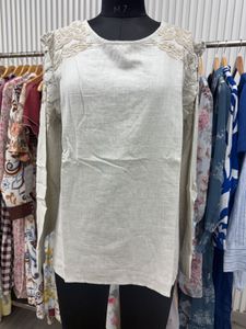 beige long sleeve embroidery top