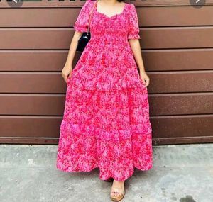 Pink Floral Tiered Maxi Dress