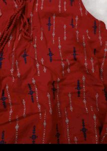 Red Printed Sleeveless Short Kurti