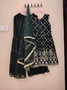 Dark Green Embroidered Sharara Set with Dupatta