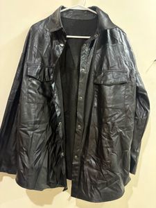 Black Faux Leather Shacket