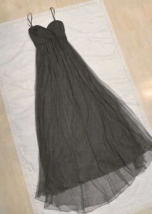 Elegant Gray Formal Gown flared net mesh