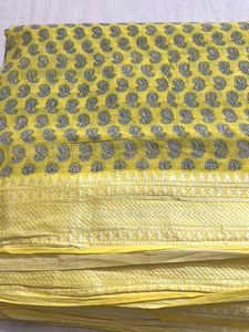 Yellow Saree with Paisley Print and blouse