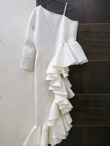 White Ruffled One-Shoulder Dress
