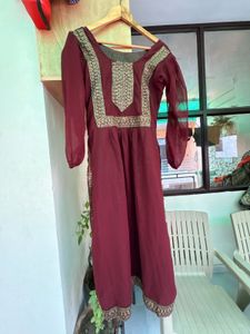 Elegant Maroon Ethnic Gown with Embroidery