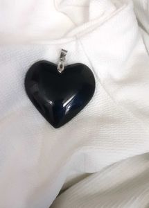 Y2k BIG Black Glass Heart Pendant With Cord