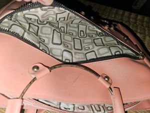 Peach Coloured Studded PU Structured Handheld Bag